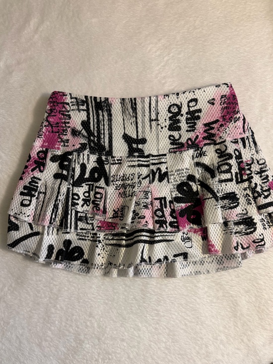 Lucky in Love Pants - Lucky in Love White, Black and Pink Graphic Layered Skort